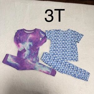 Little sleepies purple watercolor pajama set 3T and customized blue rainbow set